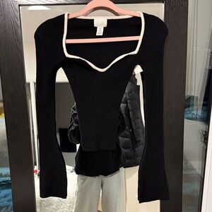 H&M Black Long Sleeve Top with White Trim